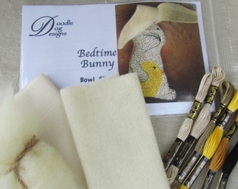Bunny Punch Needle KIT ~ Primitive Bowl Filler or Shelf Sitter Needle Punch Pattern ~ Folk Art Rabbit ~ Spring Easter PunchNeedle Embroidery