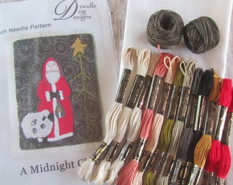 Primitive Punch Needle KIT ~ Christmas Santa and Sheep ~ PunchNeedle pattern ~ Needle Punch