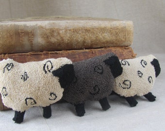 Primitive Sheep Punch Needle Kit: Folk Art Pattern