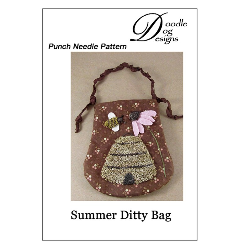 Punch Needle Pattern Summer Ditty Bag Bee Skep, Flower punchneedle pdf pattern needle punch epattern E-pattern Instant Download image 2