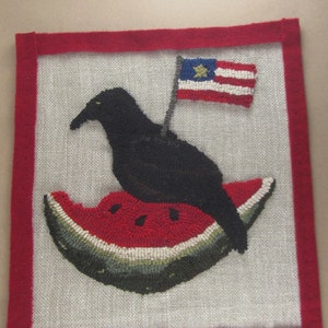 Hooked Rug Pattern for Patriotic Crow on Watermelon With Flag ~ Full ...
