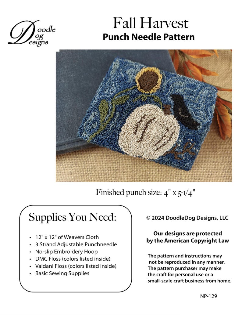 Primitive Fall Punch Needle Pattern: Crow, Sunflower, Pumpkin (PDF ...