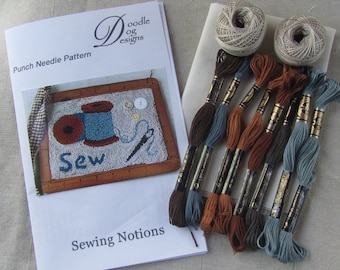 Primitive Punch Needle Kit ~ Sewing Notions ~ Needle Punch Pattern ~ Punchneedle ~ Sewing Room Decor