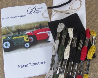 Tractor Ornaments Punch Needle KIT ~ Christmas PunchNeedle pattern - needle punch embroidery ~ Farm