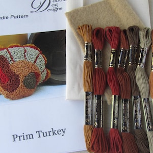 Primitive Punch Needle KIT ~ Prim Thanksgiving Turkey PunchNeedle Bowl Filler pattern - Folk Art needle punch