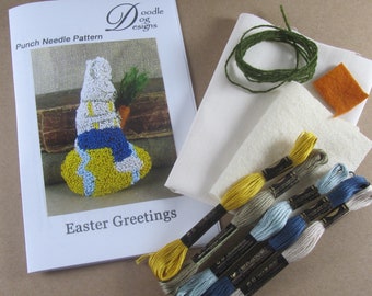 Primitive Easter Punch Needle Kit ~ Bunny on Egg with Carrot ~ Needle Punch Pattern ~ 3D Spring PunchNeedle Embroidery