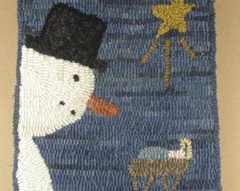 Hooked Rug Pattern for Snowman & Manger ~ Mailed Paper Pattern ~ Rug Hooking Pattern ~ Red Dot Pattern