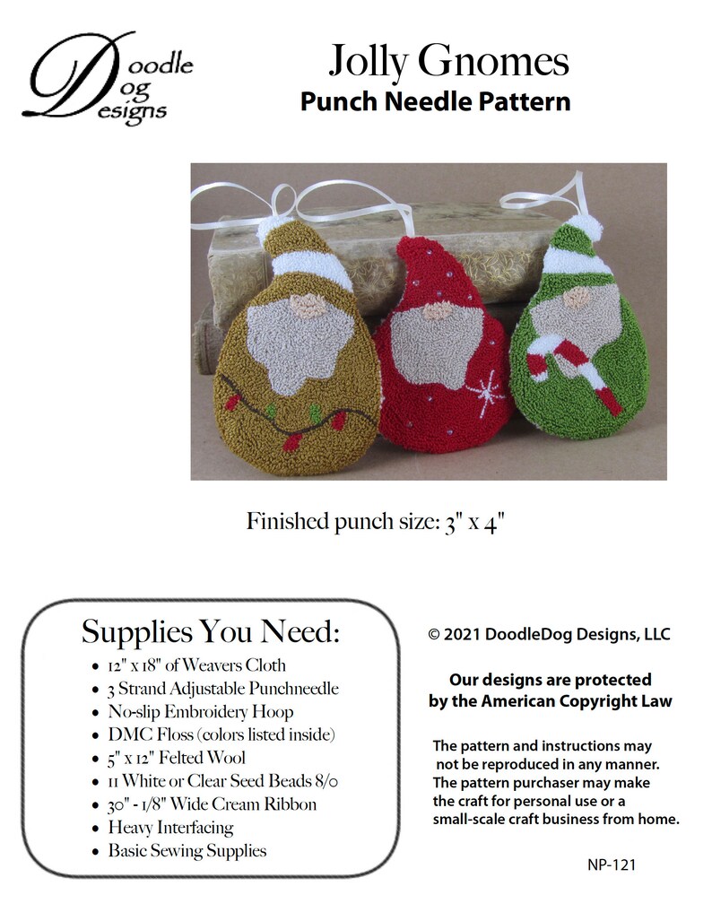 Gnome Punch Needle Digital Pattern Christmas Ornaments punchneedle pdf pattern needle punch epattern image 2