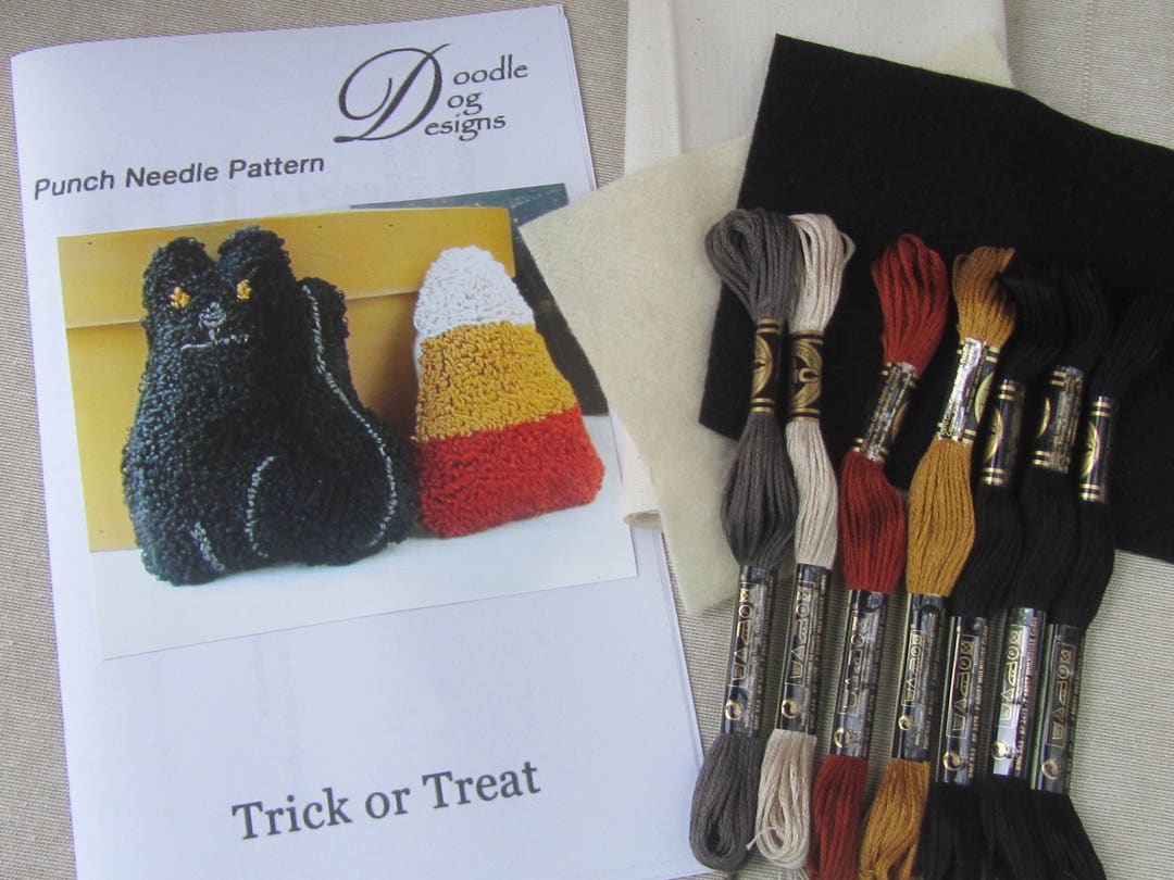 Halloween Punch Needle Kit: Black Cat & Candy Corn Bowl Filler Pattern ...