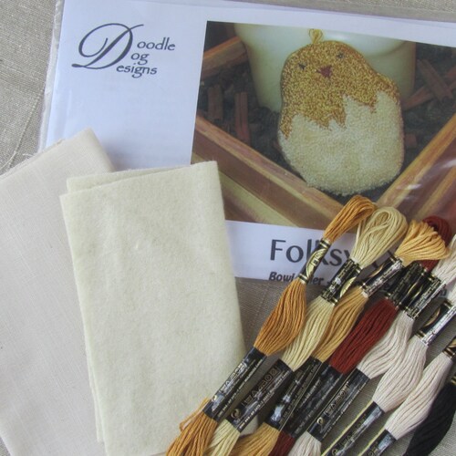 Primitive Chick Punch Needle Kit: Spring Easter Folk Art