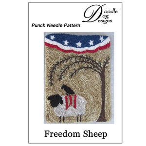 Punch Needle Pattern Schaf Weidenbaum Krähe Patriotische Volkskunst Fourth of Juli Amerikanische Flagge Punchnadel Pdf Anleitung Bild 3