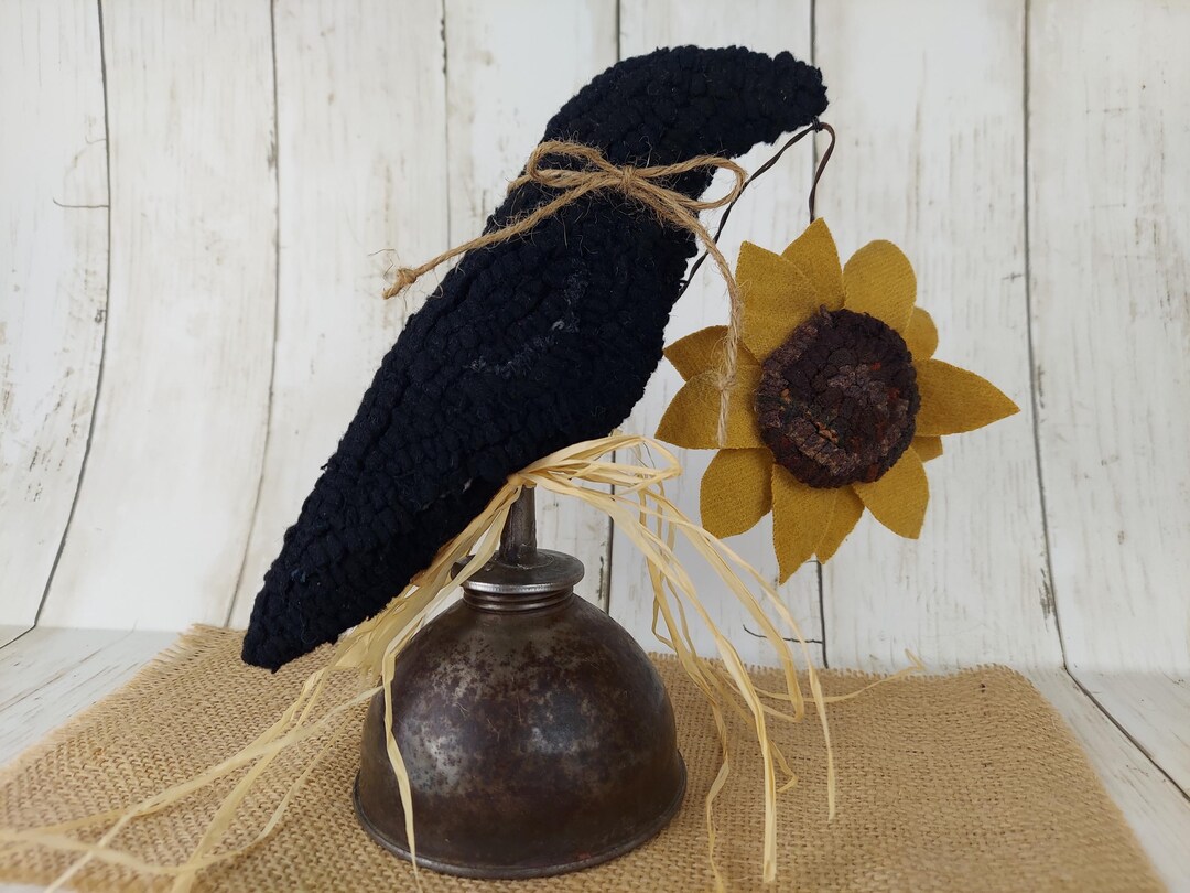 Primitive Crow & Sunflower Hooked Rug Pattern - Make-do (PDF Pattern ...