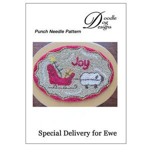 Primitive Christmas Punch Needle KIT Sheep with sleigh PunchNeedle pattern Needle Punch Sled Christmas Tree Joy image 3