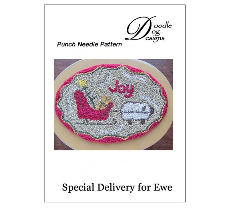 Primitive Christmas Punch Needle KIT Sheep with sleigh PunchNeedle pattern Needle Punch Sled Christmas Tree Joy image 3