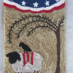 Punch Needle Pattern Schaf Weidenbaum Krähe Patriotische Volkskunst Fourth of Juli Amerikanische Flagge Punchnadel Pdf Anleitung Bild 2