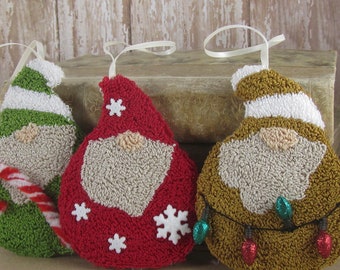 Finished Punch Needle Gnome Ornaments ~ Handmade Gift ~ Christmas Decor ~ Christmas Tree ornament