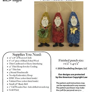 Punch Needle Pattern Primitive Santa Ornaments punchneedle pdf pattern needle punch epattern Christmas Punch Needle image 2