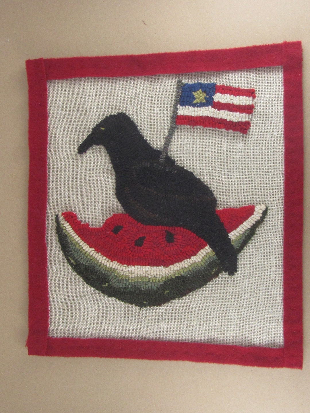 Hooked Rug Pattern for Patriotic Crow on Watermelon With Flag ~ Full ...