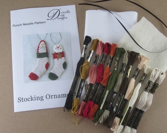 Christmas Ornaments Punch Needle Kit ~ Santa & Snowman Stockings ~ punchneedle pattern ~ needle punch