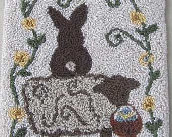 Sheep and Bunny Punch Needle Pattern: Primitive Easter Design (PDF Pattern)
