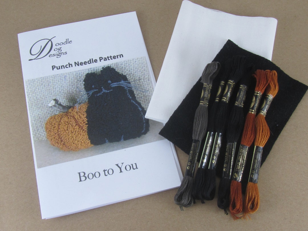 Halloween Punch Needle Kit: Black Cat and Pumpkin Bowl Fillers Pattern ...