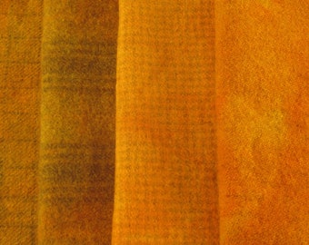 Hand Dyed Felted Wool Fat Quarters Yellow-Orange - Rug Hooking- Applique Wool-Penny Rug Wool - Hand Overdyed- Hooked Rug Wool - Felted Wool