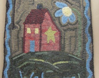 Hooked Rug Pattern ~ Saltbox House ~ Welcome Summer ~ Flower ~ Full Size Pattern ~ Paper or Red Dot Rug Hooking Pattern ~ mailed pattern