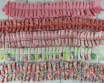 5 Pink Fabric Ruffles - Junk Journal Embellishments