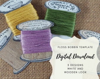 Embroidery Floss Bobbins for Storage & Organization - Printable Holder Cards for floss, string, twine, yarn