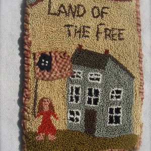 Punch Needle Pattern ~ Land of the Free ~ Patriotic Salt Box House & Flag - punchneedle pdf pattern - needle punch e-pattern