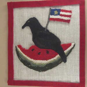 Hooked Rug Pattern for Patriotic Crow on Watermelon With Flag ~ Full ...
