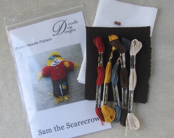 Scarecrow Punch Needle KIT ~ PunchNeedle Bowl Filler pattern - halloween - fall - Needle Punch Embroidery