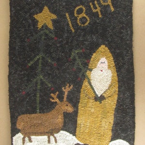 Hooked Rug Pattern for Primitive Santa & Reindeer Instant Download Digital Pattern Rug Hooking Pattern pdf pattern image 1