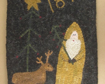 Hooked Rug Pattern for Primitive Santa & Reindeer ~ Instant Download ~ Digital Pattern ~ Rug Hooking Pattern ~ pdf pattern