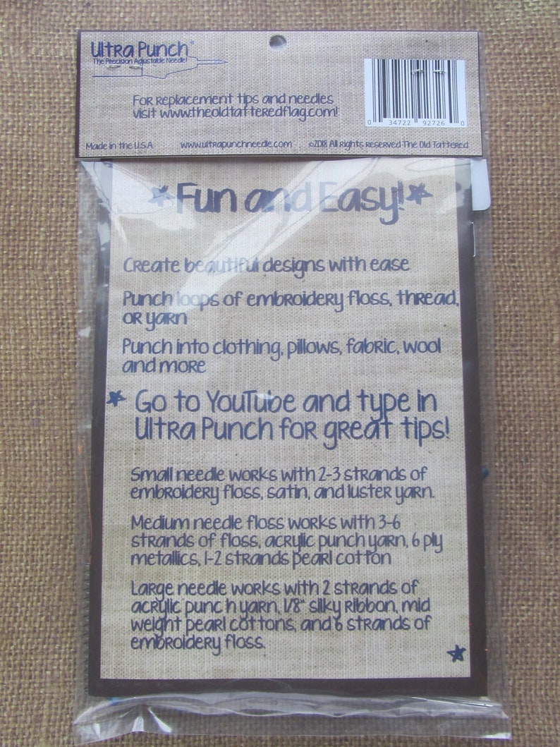 Back of packaging for Ultra punch needle