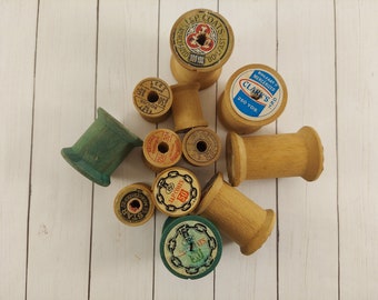 12 Vintage Empty Wooden Spools | Green Spools