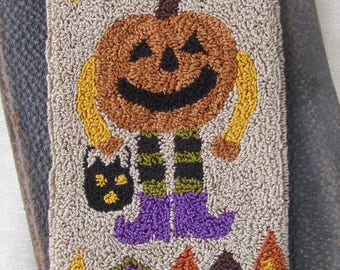 Halloween Punch Needle KIT ~ Pumpkin Man PunchNeedle pattern ~ Folk Art Needle Punch  Embroidery - Primitive Jack-o-Lantern ~ witch shoes