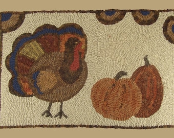 Hooked Rug Pattern for Thanksgiving Turkey & Pumpkin ~ Mailed Paper Pattern ~ Rug Hooking Pattern ~ Red Dot Pattern