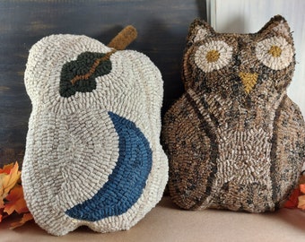 Fall Rug Hooking Pillow Pattern - Owl and White Pumpkin Rug Hooking Patterns - Full Size