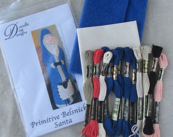 Primitive Punch Needle KIT ~ Belsnickel Blue Santa with Sheep ~ Needle Punch Pattern ~ PunchNeedle