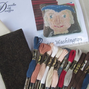 George Washington Punch Needle Kit: Patriotic Americana Folk Art Pattern