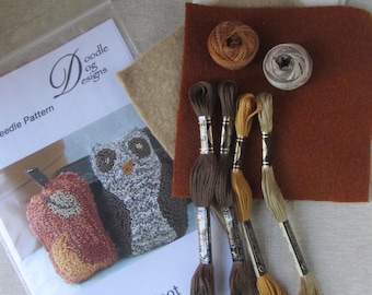 Owl & Pumpkin Punch Needle KIT  ~ PunchNeedle Bowl Fillers  ~ Fall / Halloween needle punch embroidery