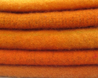 Hand Dyed Felted Wool Fat Quarters Orange- Rug Hooking -Applique Wool -Penny Rug Wool - Hand Overdyed - Hooked Rug Wool - Felted Wool Fabric