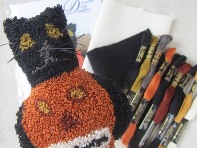 Primitive Punch Needle Kit Black Cat and Pumpkin Bowl Filler Etsy