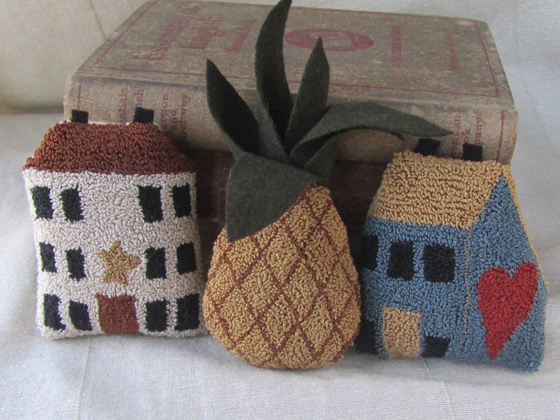 Punch Needle Kit Salt Box House & Pineapple Bowl Fillers or Shelf Sitters Needle Punch Pattern Punchneedle image 2