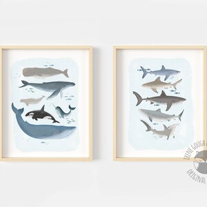 Ocean Nursery Prints: Whale & Shark Art, Set of 2