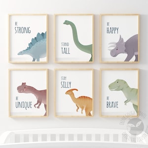 Set of 6 Dinosaur nursery prints, nursery wall art, dinosaur decor, boys room wall art, kids room decor, dinosaur art, inspirational text