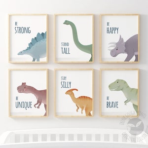 Set di 6 stampe di dinosauri per cameretta dei bambini, stampe murali per cameretta dei bambini, decorazioni con dinosauri, stampe murali per cameretta dei ragazzi, decorazioni per cameretta dei bambini, stampe con dinosauri, testi motivazionali