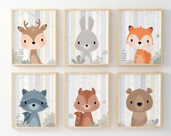 Set of 6 Woodland Nursery wall art - Forest animals