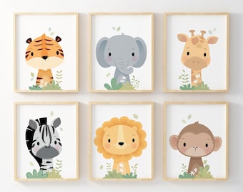 Set of 6 animal nursery prints, Nursery wall art, Gift for kids, Unique nursery decor, Safari nursery, Jungle animals, Neutral baby gift